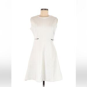 Look at me zipper waist sleeveless white a line dress, size m